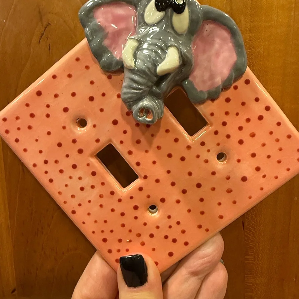 Elephant Ceramic Light Switch Cover - Pink and Gray Dual Double Switch